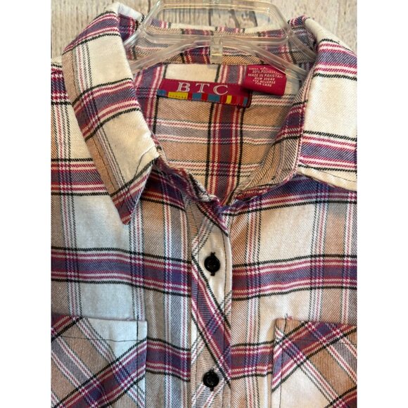 BTC Red & Tan Plaid Flannel Casual Shirt Size Large - Picture 3 of 5